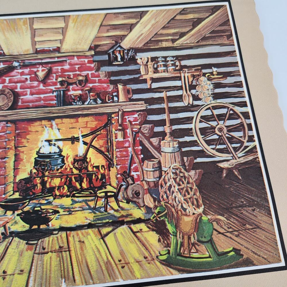 Vtg Lot of 12 Paper Placemats Winter Fall Log Cabin Fireplace 1800s Springprint - Picture 5 of 5
